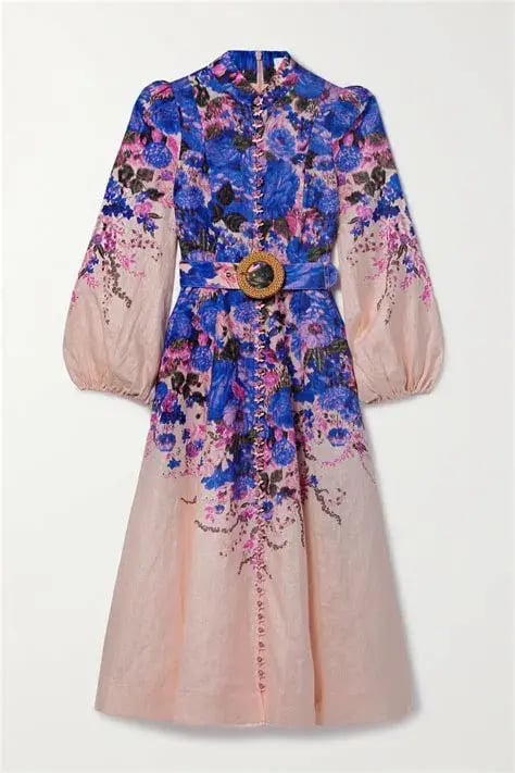 Zimmermann High Tide Buttoned Midi Dress Purple Ikat Floral Size 0 / AU 8 photo 3