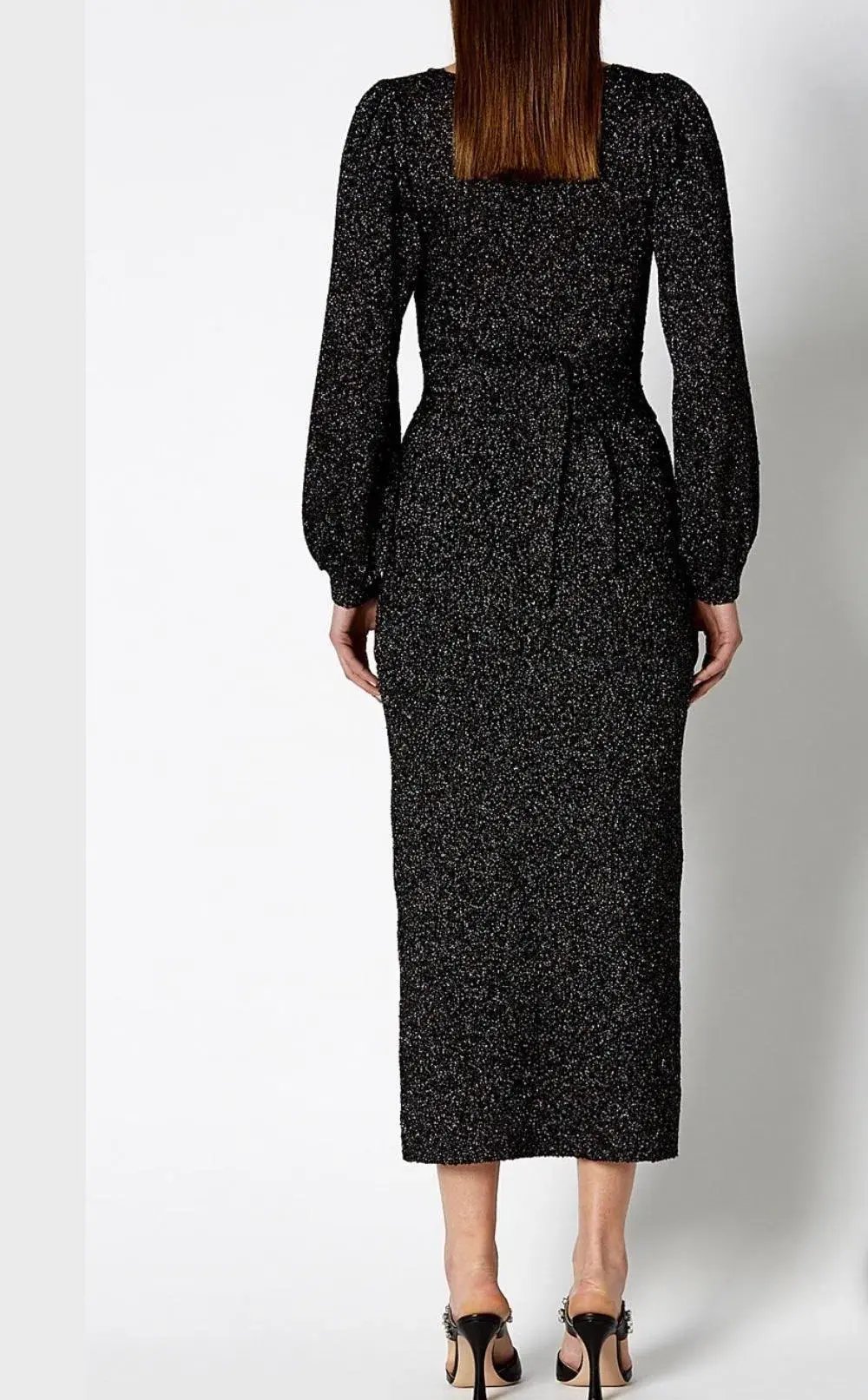 Scanlan Theodore Calypso Tinsel V Neck Gown Black Size 8 photo 3