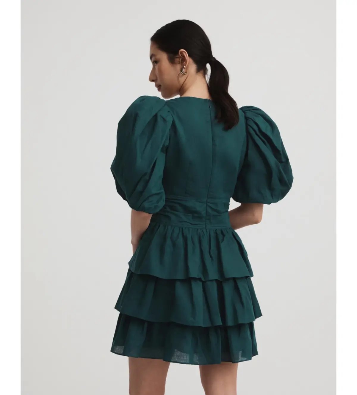 Witchery Ruffle Skirt Mini Dress Dark Emerald Green Size 10 photo 2