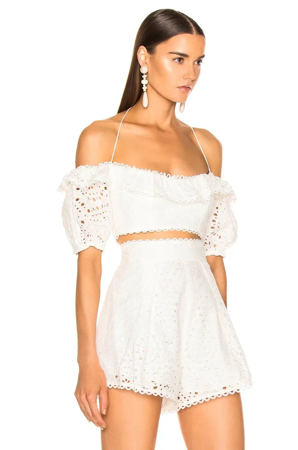 Zimmermann Heathers Off Shoulder Top and High Waisted Short Set Ivory Size 0 / AU 8 photo 2