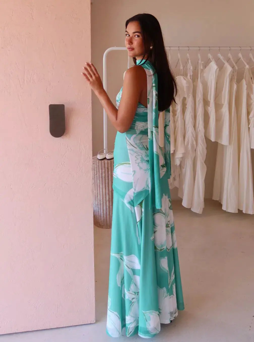 By Nicola Fiesta Off Shoulder Maxi Dress Verde Fleur Size S / AU 8 photo 4