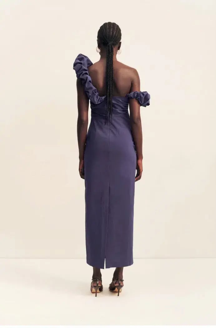 Shona Joy Campbell Ruffle Draped Maxi Dress Midnight Size AU 12 photo 3
