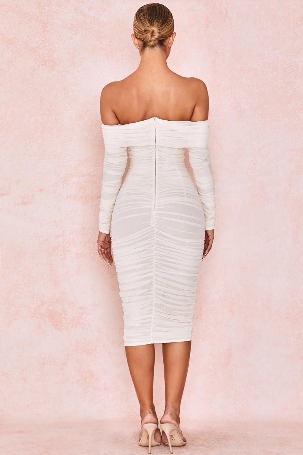 House of CB Anais Off Shoulder Ruched Midi Dress White Size 8 photo 2
