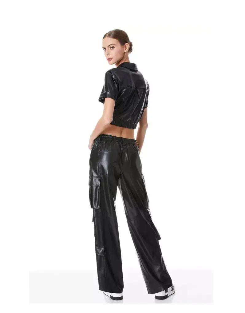 Alice + Olivia Phebe Cropped Twisted Vegan Leather Top Black Size S/ AU 8 photo 2