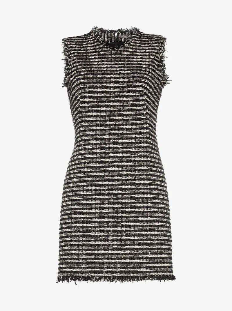 Alexander McQueen Sleeveless Frayed Edge Tweed Mini Dress Black Size 10 photo 3