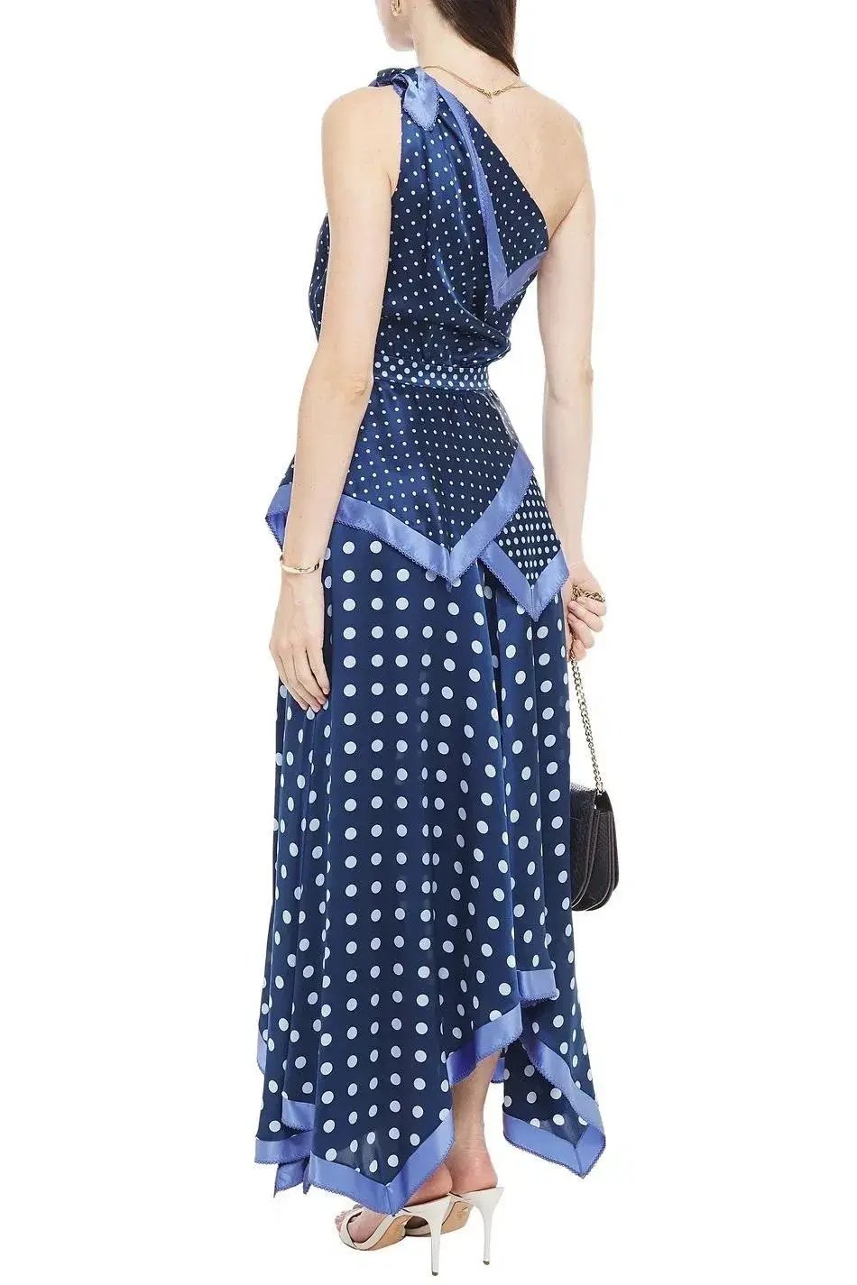 Altuzarra One Shoulder Polka Dot Silk Maxi Dress Blue Size 16/18 photo 2