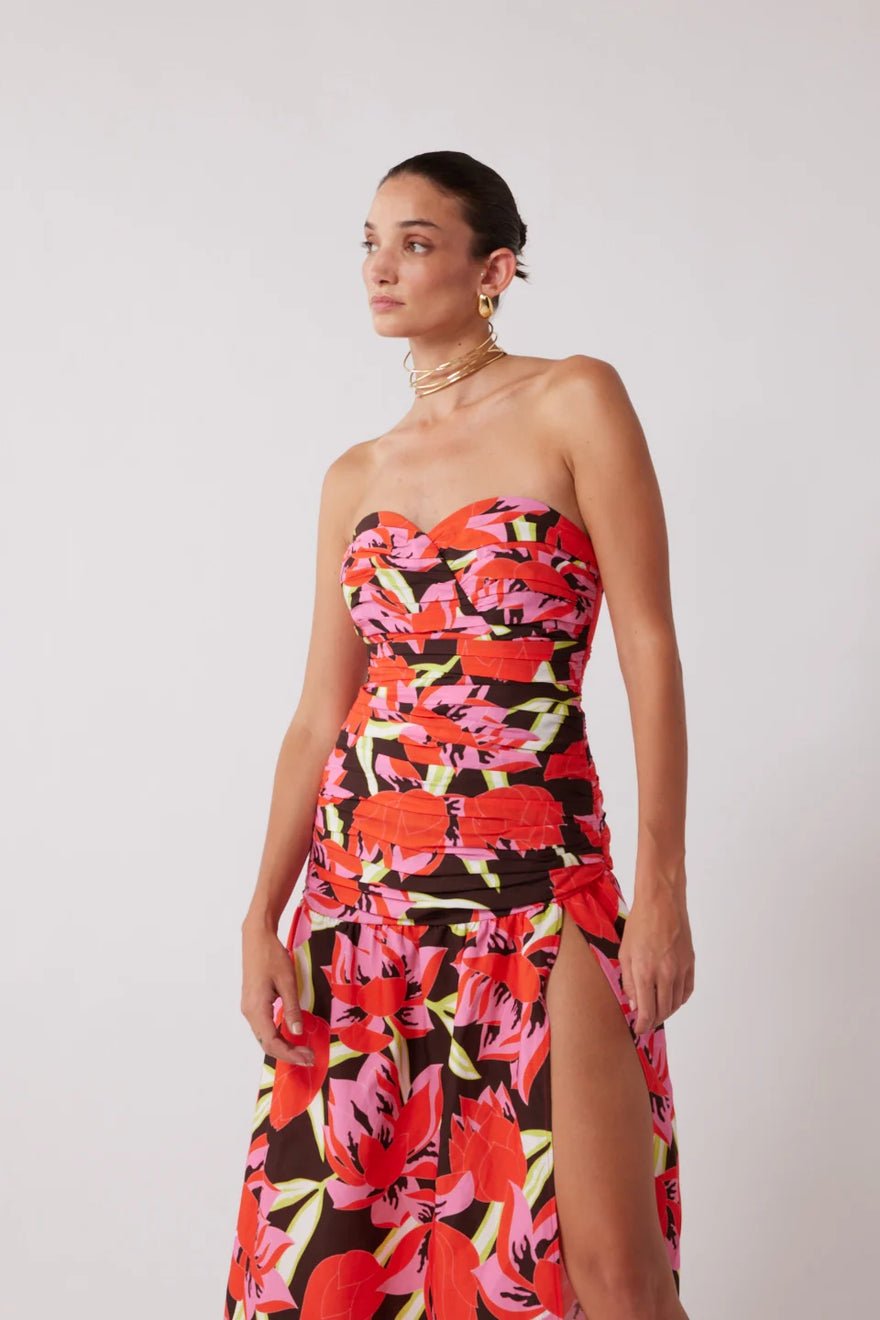 The Wolf Gang Dolcie Strapless Maxi Dress - Rojo Print photo 2