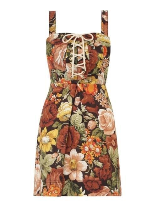 Zimmermann Bonita Lace Up Mini Dress in Chocolate Floral Size 0P (AU 6) photo 5