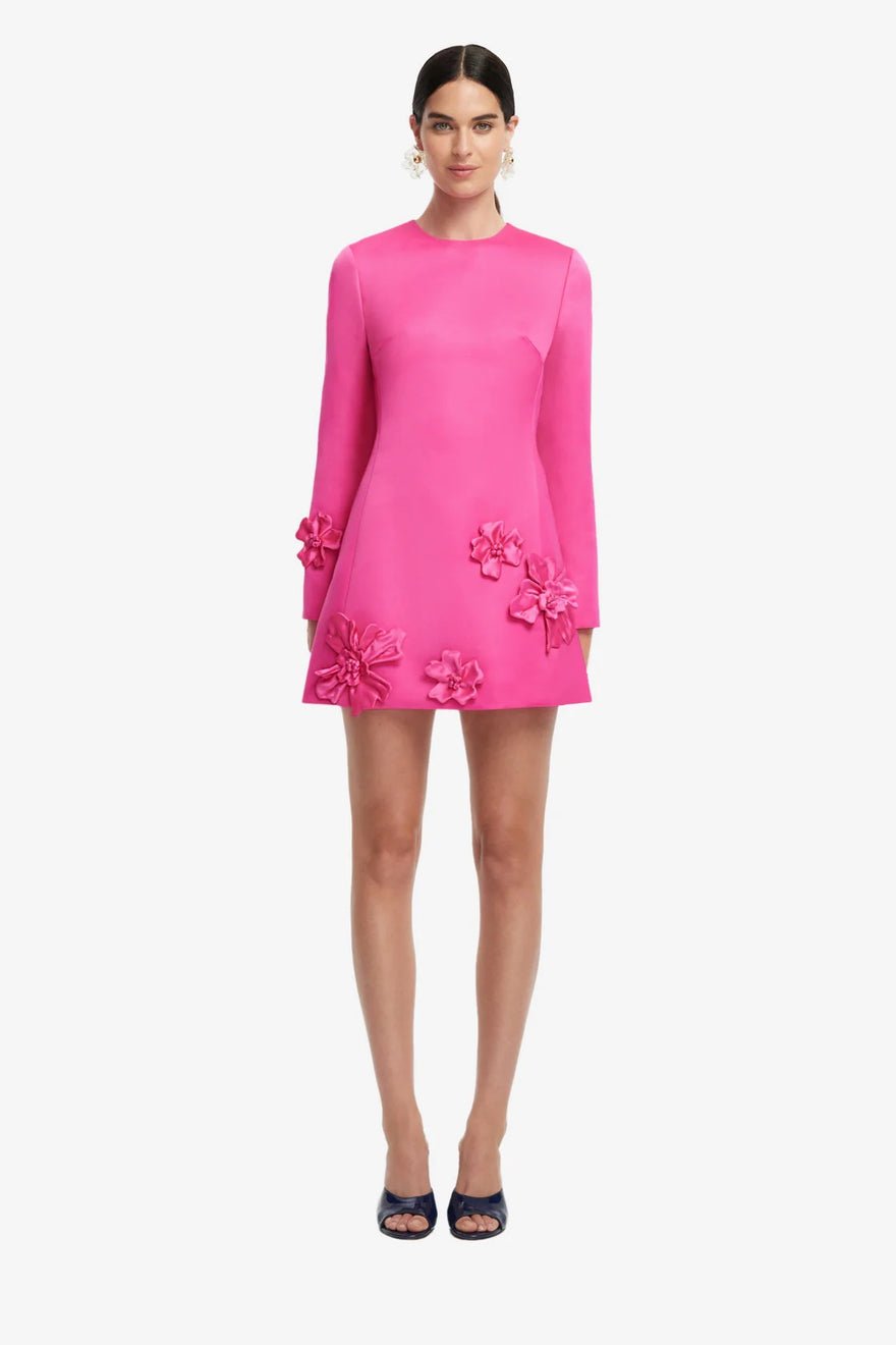 Leo Lin Aliza Long Sleeve Petal Mini Dress - Hot Pink photo 2