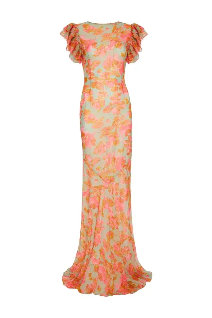 De La Vali Bougainvillea Maxi Dress Chiffon Sage Floral Size 6 photo 5