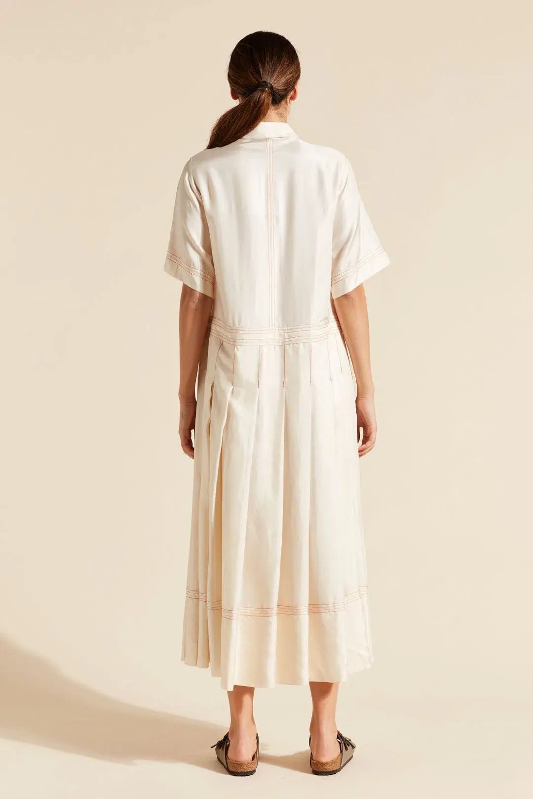 Lee Matthews Adelaide Pleated Shirt Dress Cream Size 12 photo 2