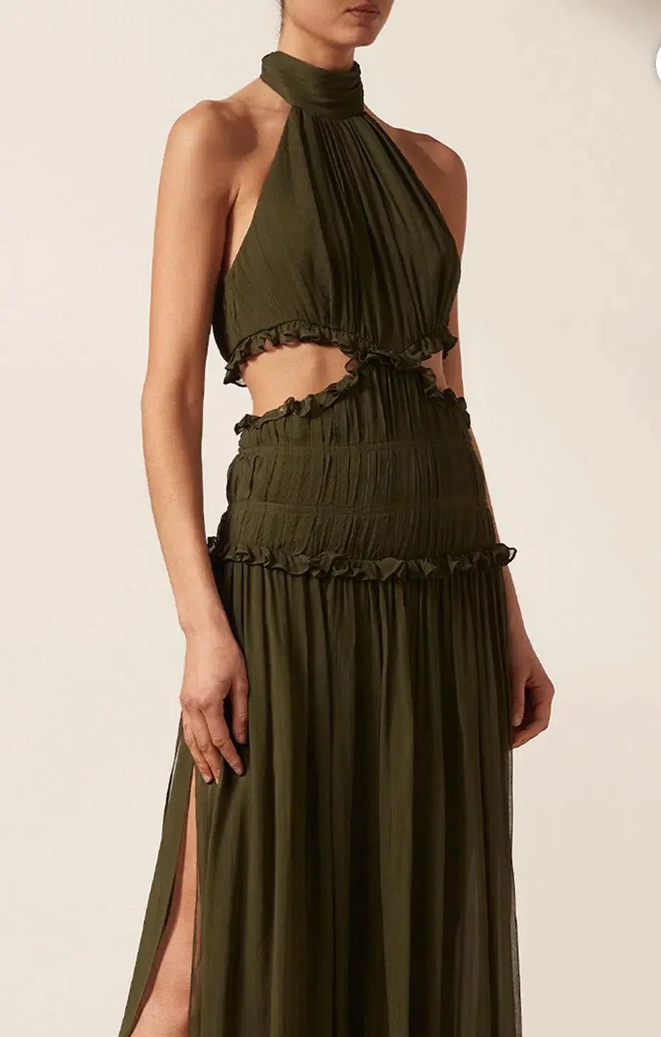 Shona Joy Safira High Neck Cut-Out Midi Dress Green Size 14 photo 2