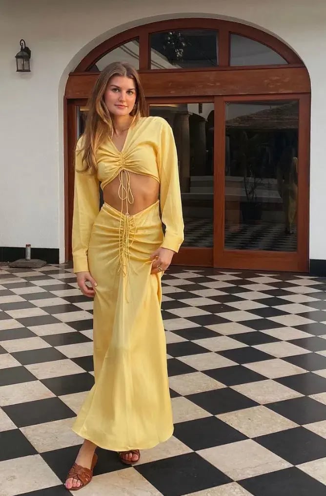Christopher Esber Ruched Cutout Woven Maxi Dress Yellow Size 10 photo 4