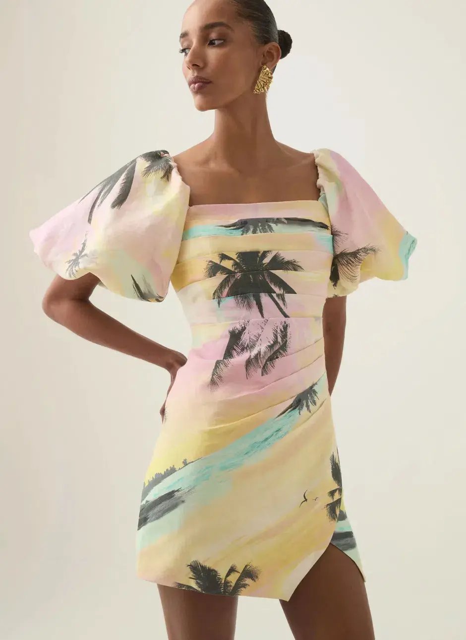 Aje Paradise Wrap Front Mini Dress Sunset Sky Size 14 photo 4