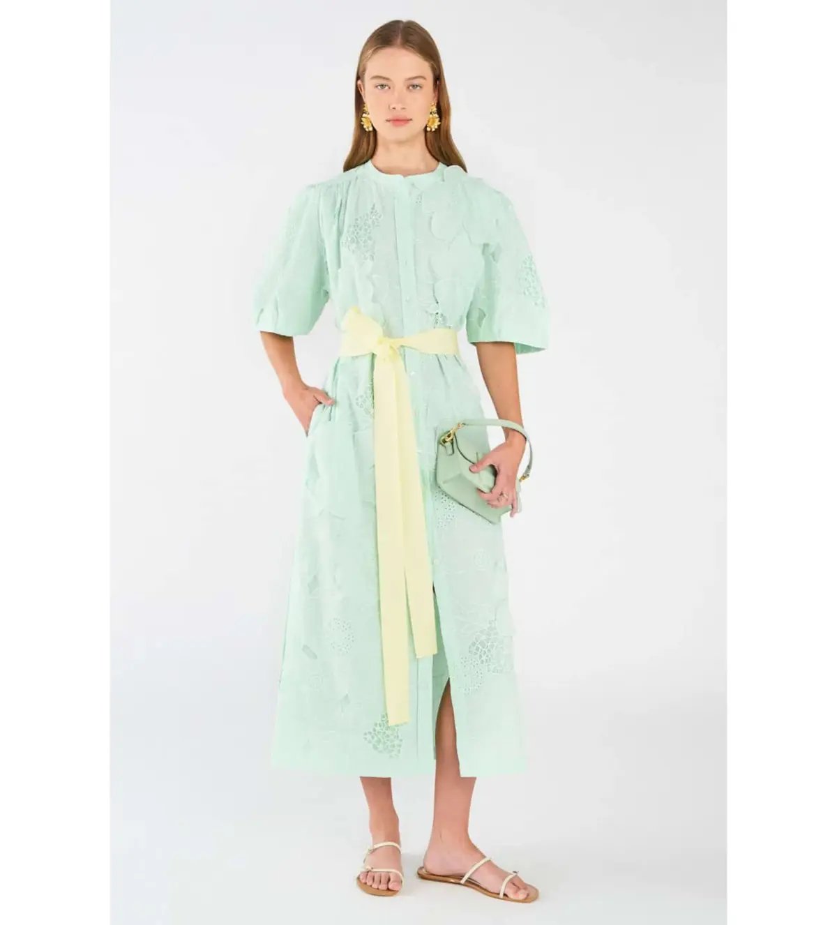 Oroton Column Sea Spray Dress Lace Midi  Green Size AU 16 photo 2