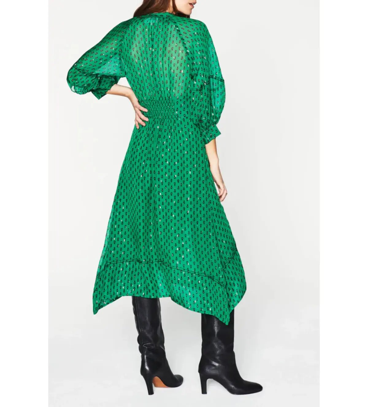 Ba&Sh Cyana Midi Dress Green Print Size 1/AU 8-10 photo 4
