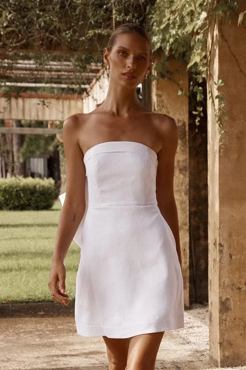 DISSH Aisle Linen Back Bow Mini Dress White Size 10 photo 4