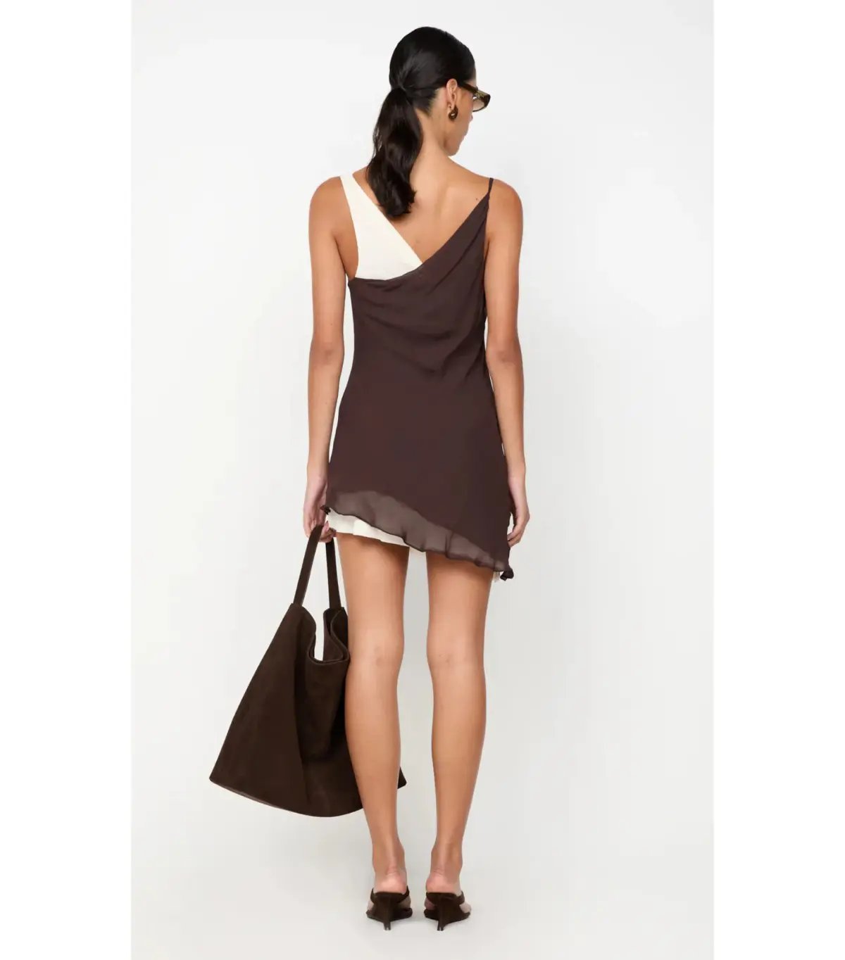 Bec & Bridge Jehnaya Asym Mini Dress Dark Chocolate/Butter Cream Size AU 8 photo 2