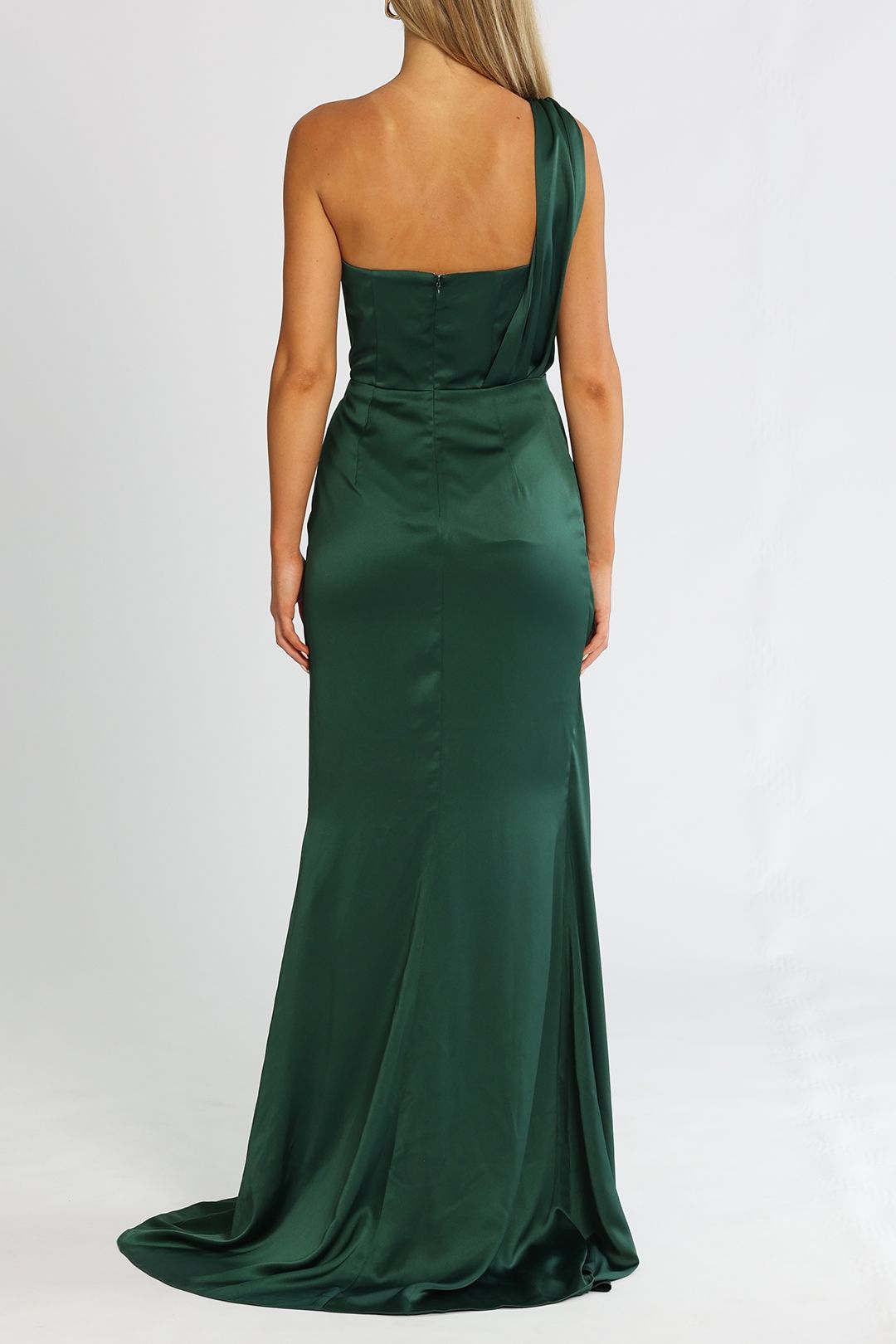 One Shoulder Emerald Gown - Forest Green photo 3
