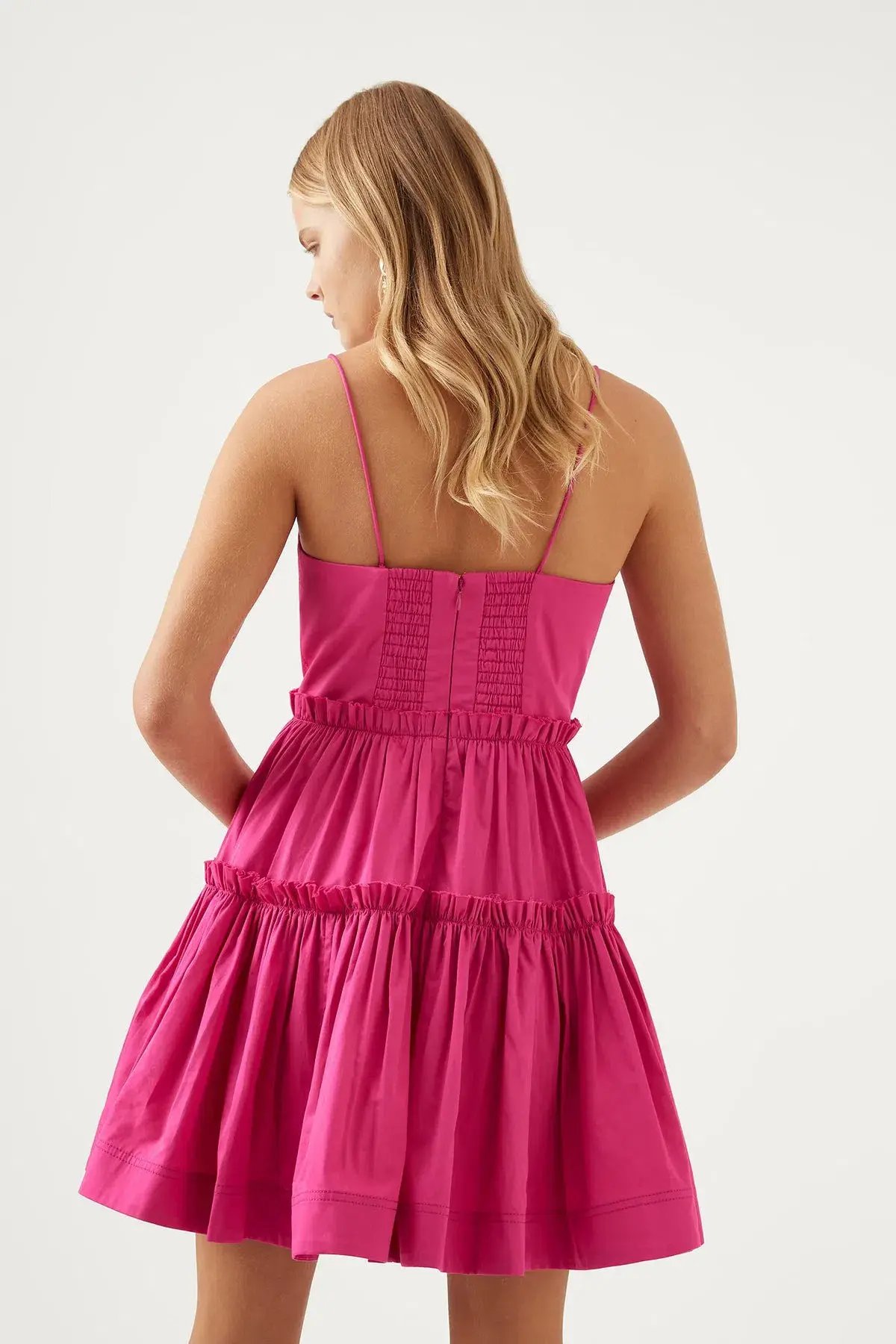 AJE Maya Tiered Mini Dress Fuchsia with side pockets AU 6 US 2 photo 2