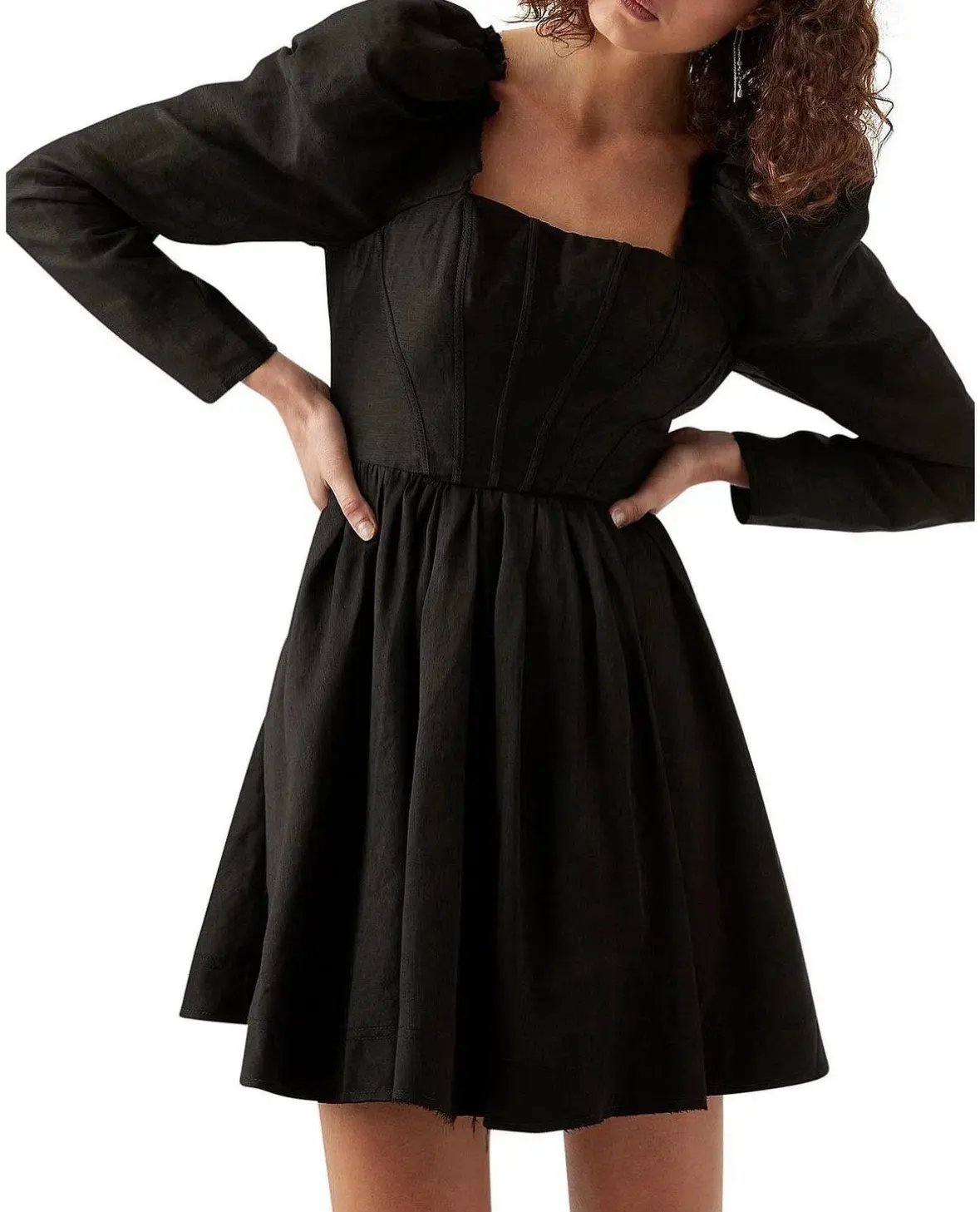 Aje Fleur Corset Long Sleeve Mini Dress in Black Size AU 6 photo 3