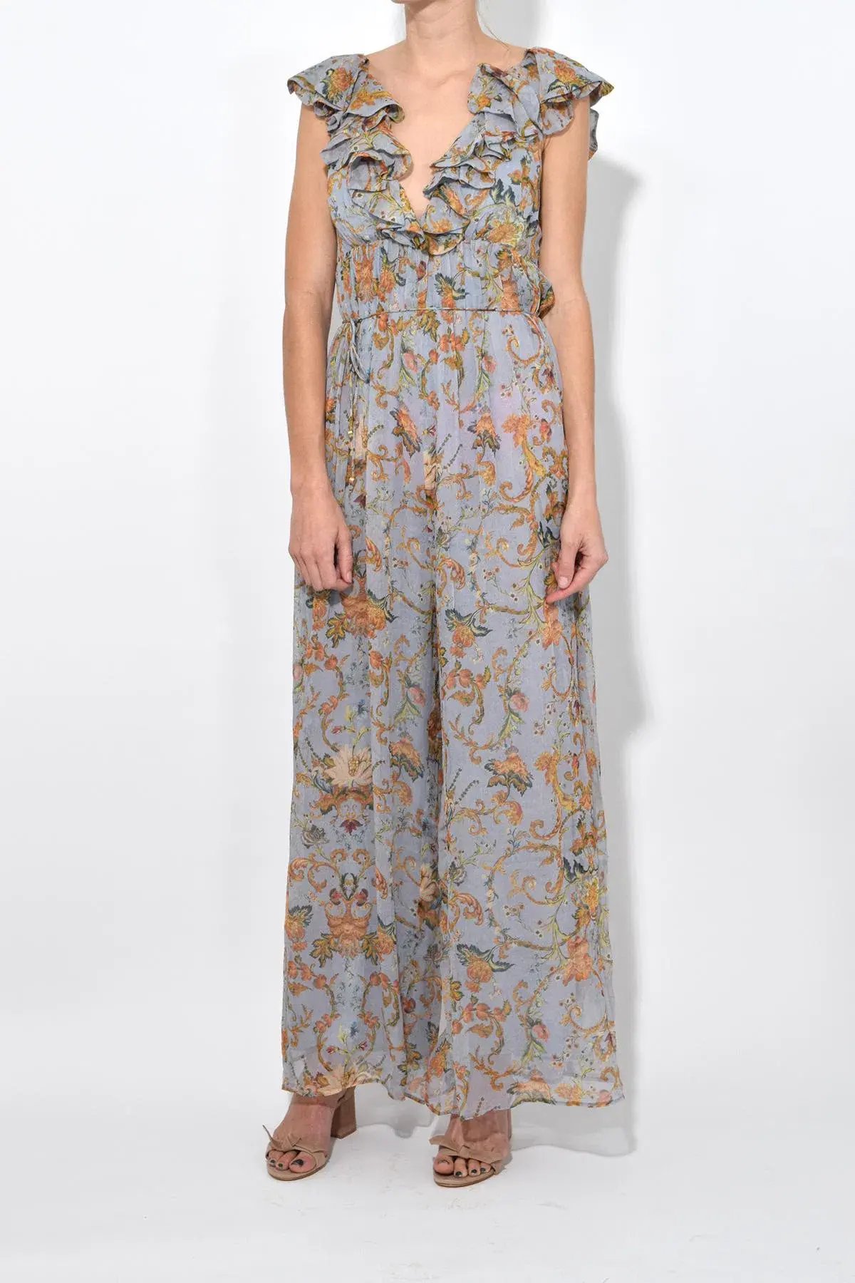 Zimmermann Painted Heart Cascade Jumpsuit Blue Grey Tapestry Size 0 / AU 8 photo 2