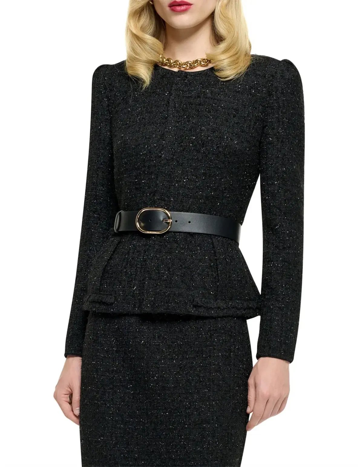 Roland Mouret Long Sleeve Round Neck Boucle Jacket in Black Size photo 2