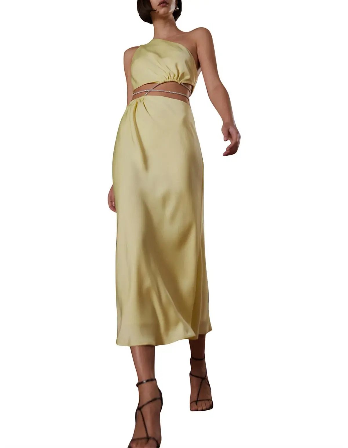 Misha Dimitra Satin Midi Dress Yellow Size AU 10 photo 4