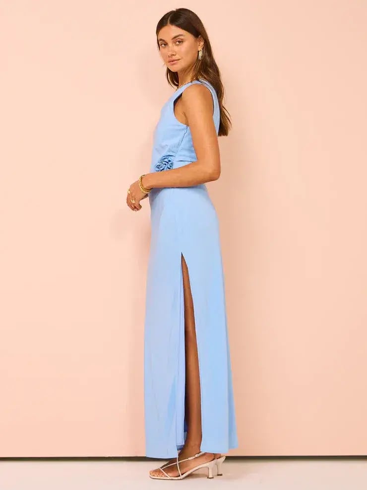Issy Off Shoulder Flower Maxi Dress In Blue Size AU 12 photo 2