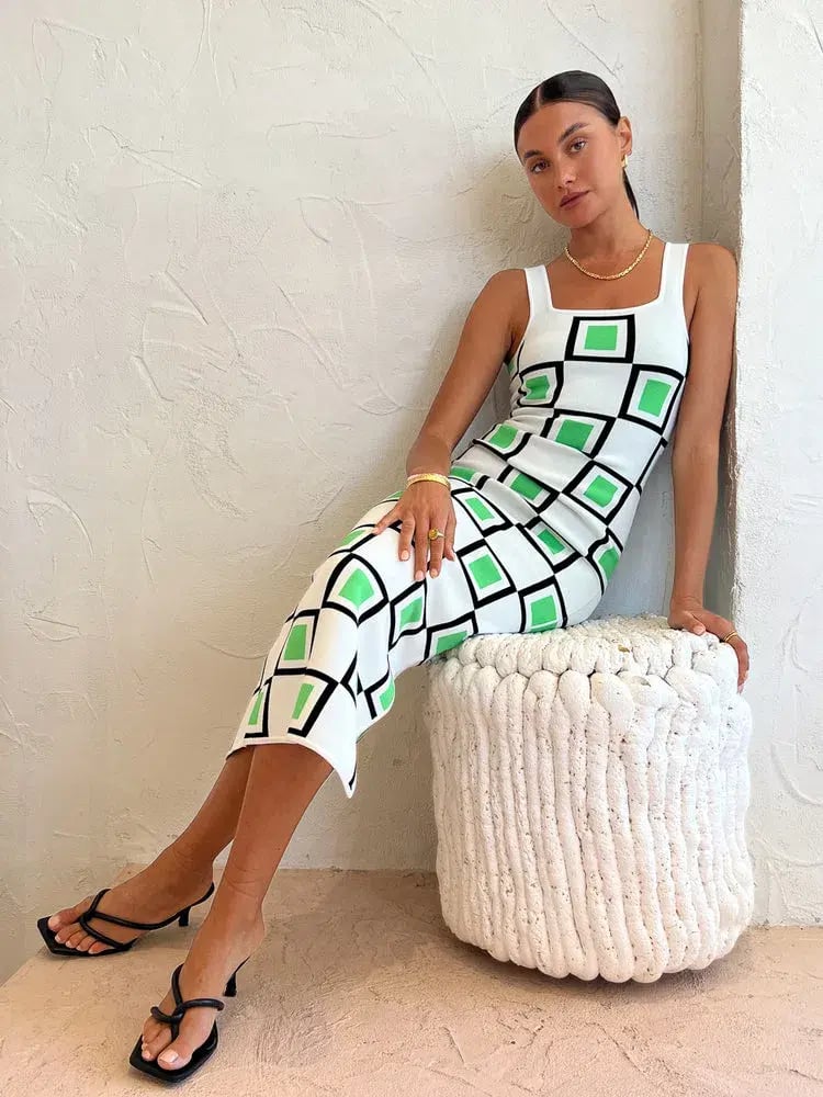 By Johnny  Lipari Knit Midi In Green Ivory Black Size 6 photo 7