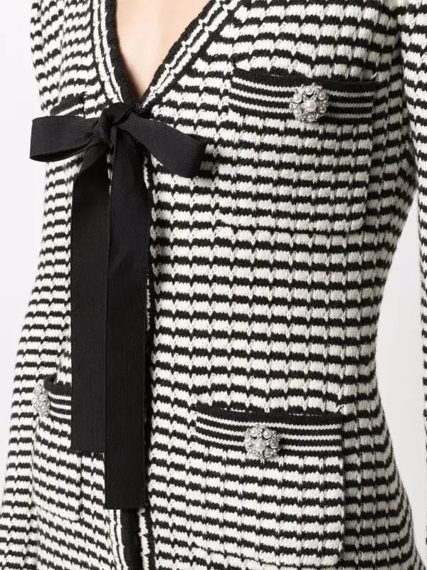 Self Portrait Stripe-detail Knitted Dress Black/White Size S/Au 8 photo 3