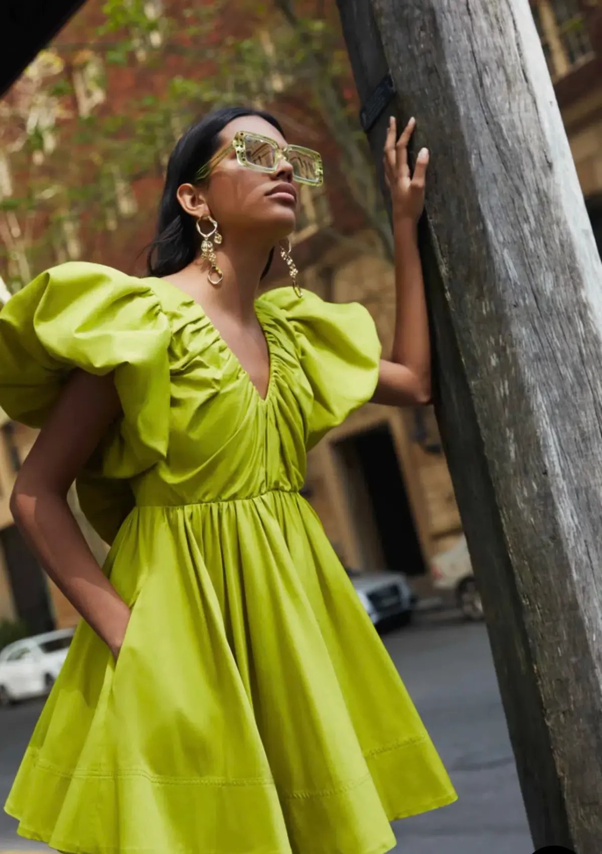 Aje Gretta Bow Back Mini Dress Chartreuse Green Size 6 photo 2