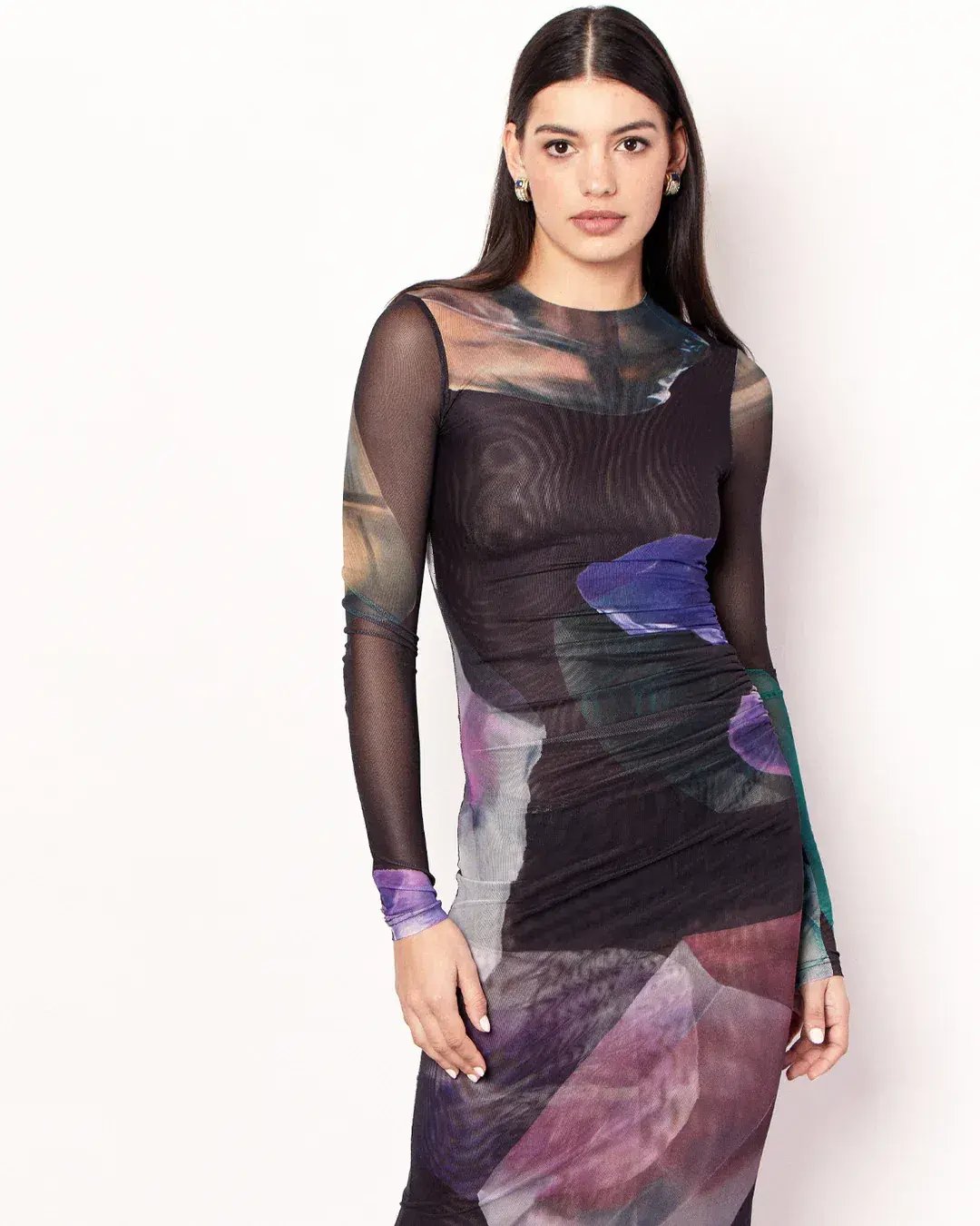 Romy Gemstone Long Sleeve Mesh Maxi Dress Black Multi Size AU 12 photo 4