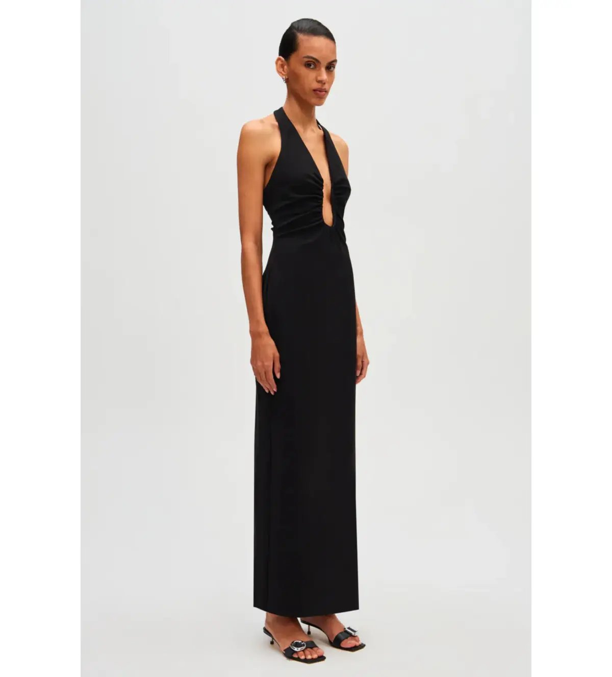 Misha Alusia Stretch Twill Maxi Dress in Black Size 8 photo 2
