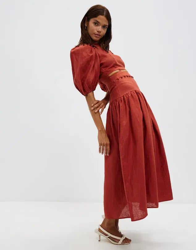 Aere Button Detail Maxi Dress Rust Size 8 photo 2