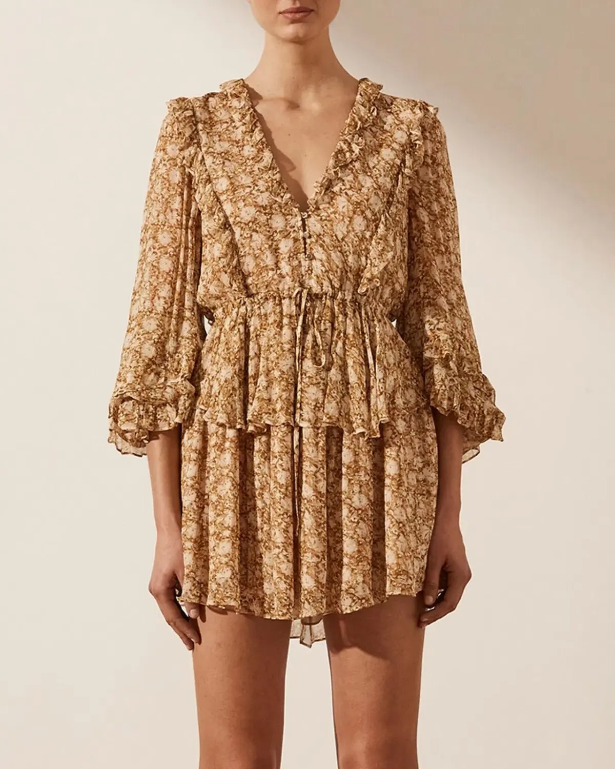 Shona Joy Julia Balloon Sleeve Drawstring Mini Dress Floral Size AU 10 photo 2