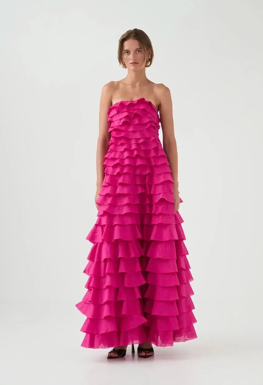 Aje Fleur Pleated Gown Magenta Size 10 photo 6