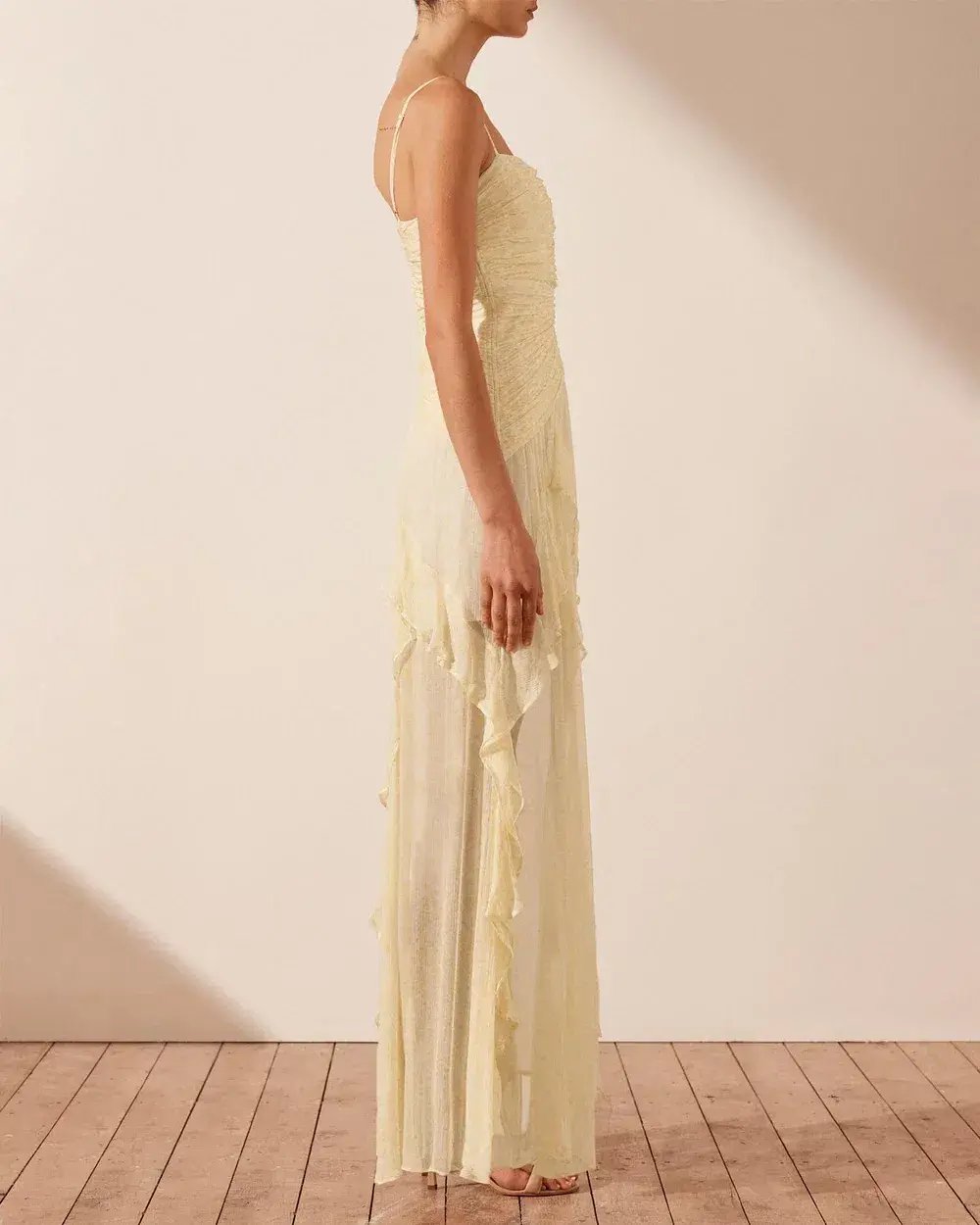 Shona Joy Gina Ruched Frill Maxi Dress in Limoncello Size 6 photo 2