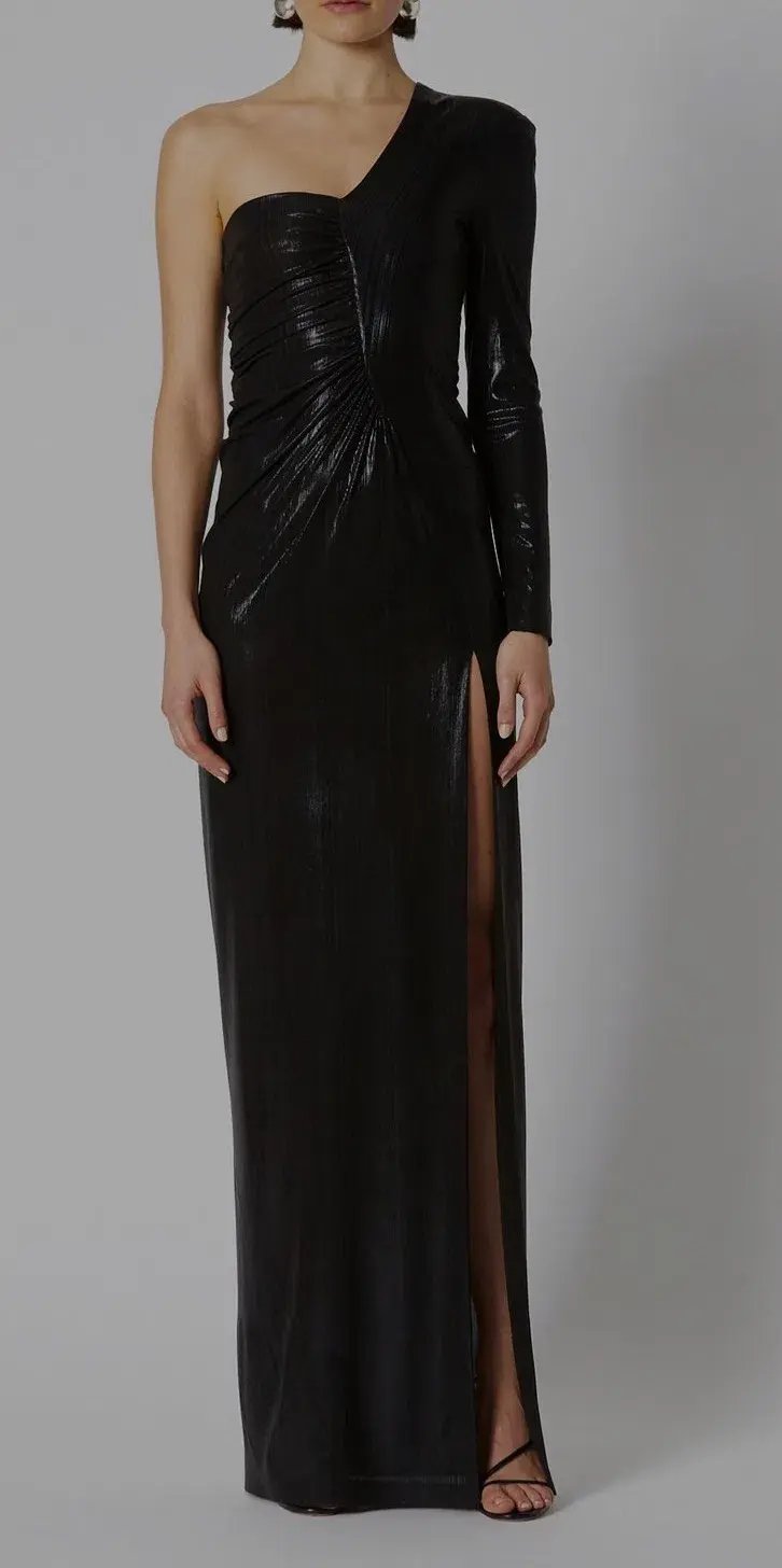 Scanlan Theodore Lacquer Jersey Gown Black Size 8 photo 4