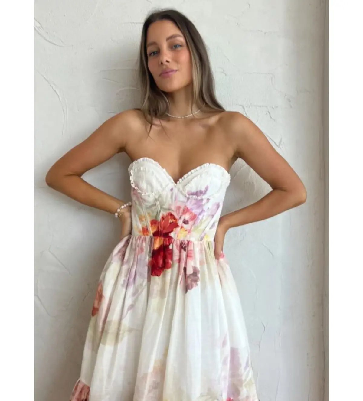 Leo Lin Rose Bustier Midi Dress Cascade Print Size AU 10 photo 7