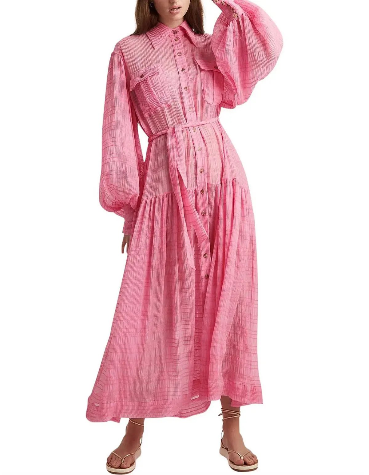 Alemais Antonella Silk Embroidered Shirt Maxi Dress Pink Size 10 AU photo 7