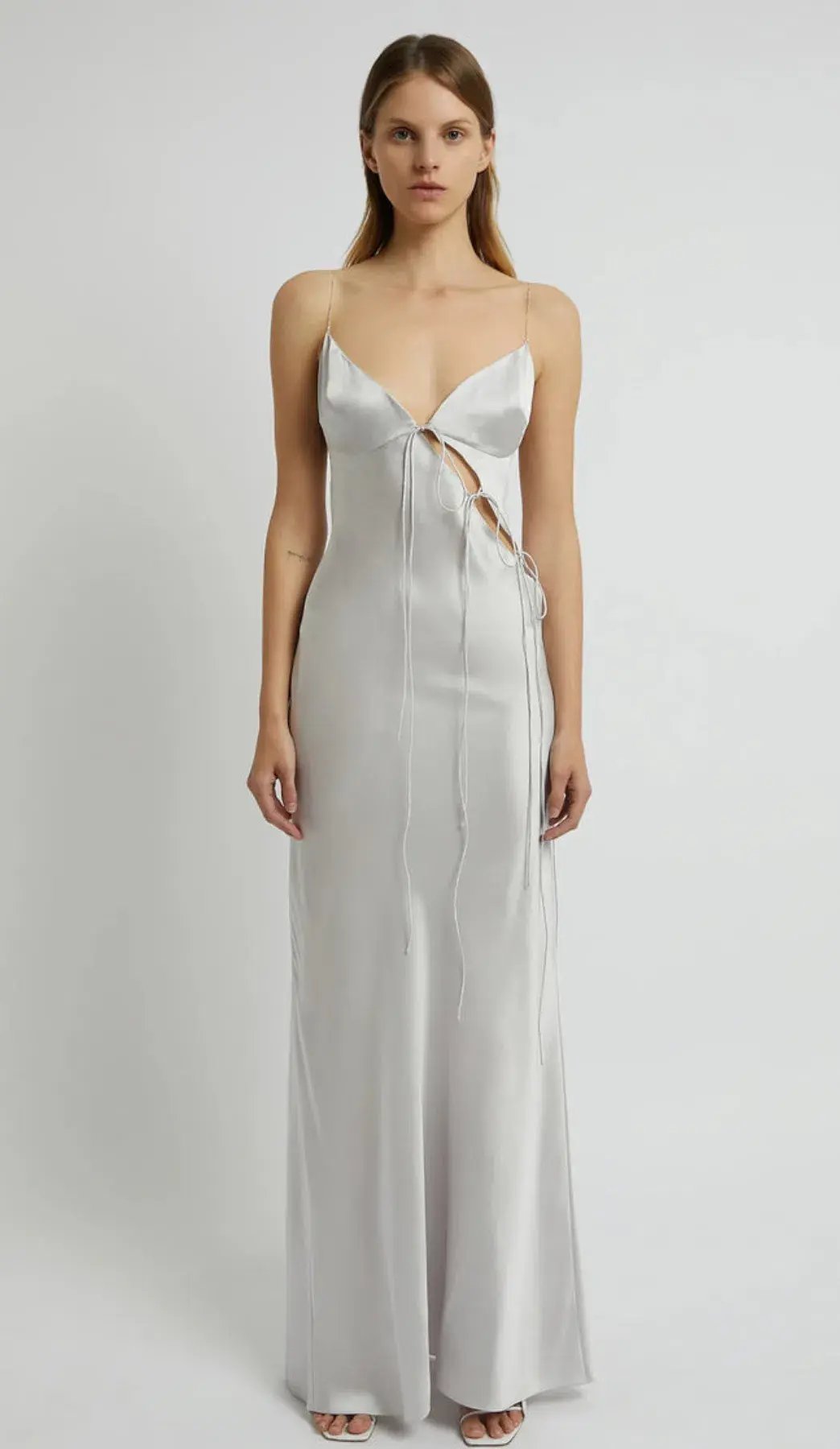 Christopher Esber Slope Tie Silk Dress Silver Size 8 photo 2