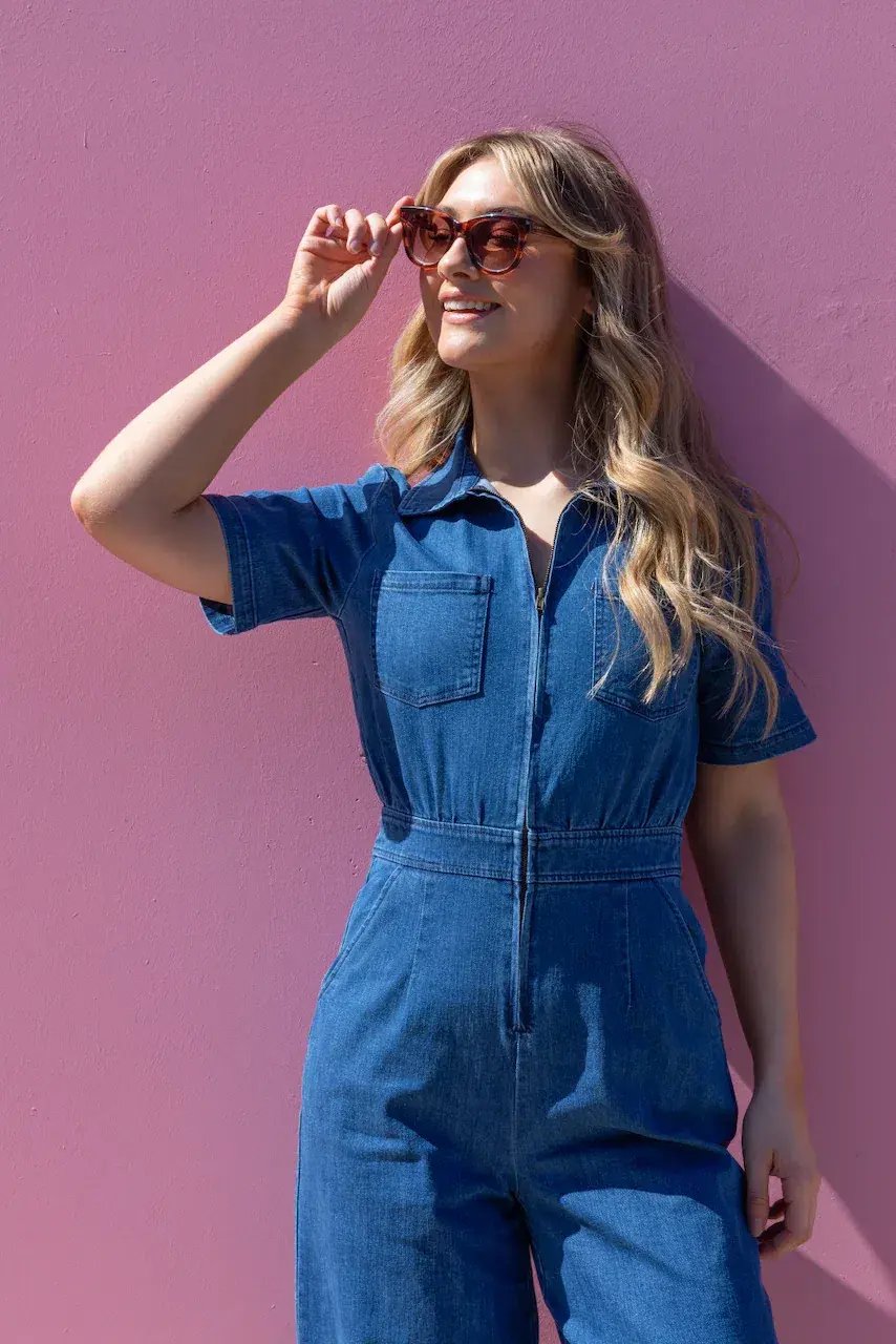 Frock Me Out Denim Freestyler Jumpsuit Vintage Wash Size 18 photo 2