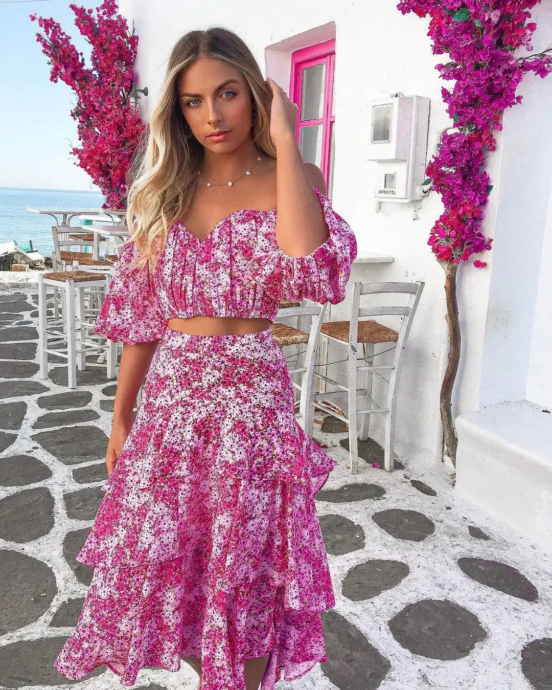 Sheike Ditsy Floral Top & Skirt Set Pink Size 14 photo 6