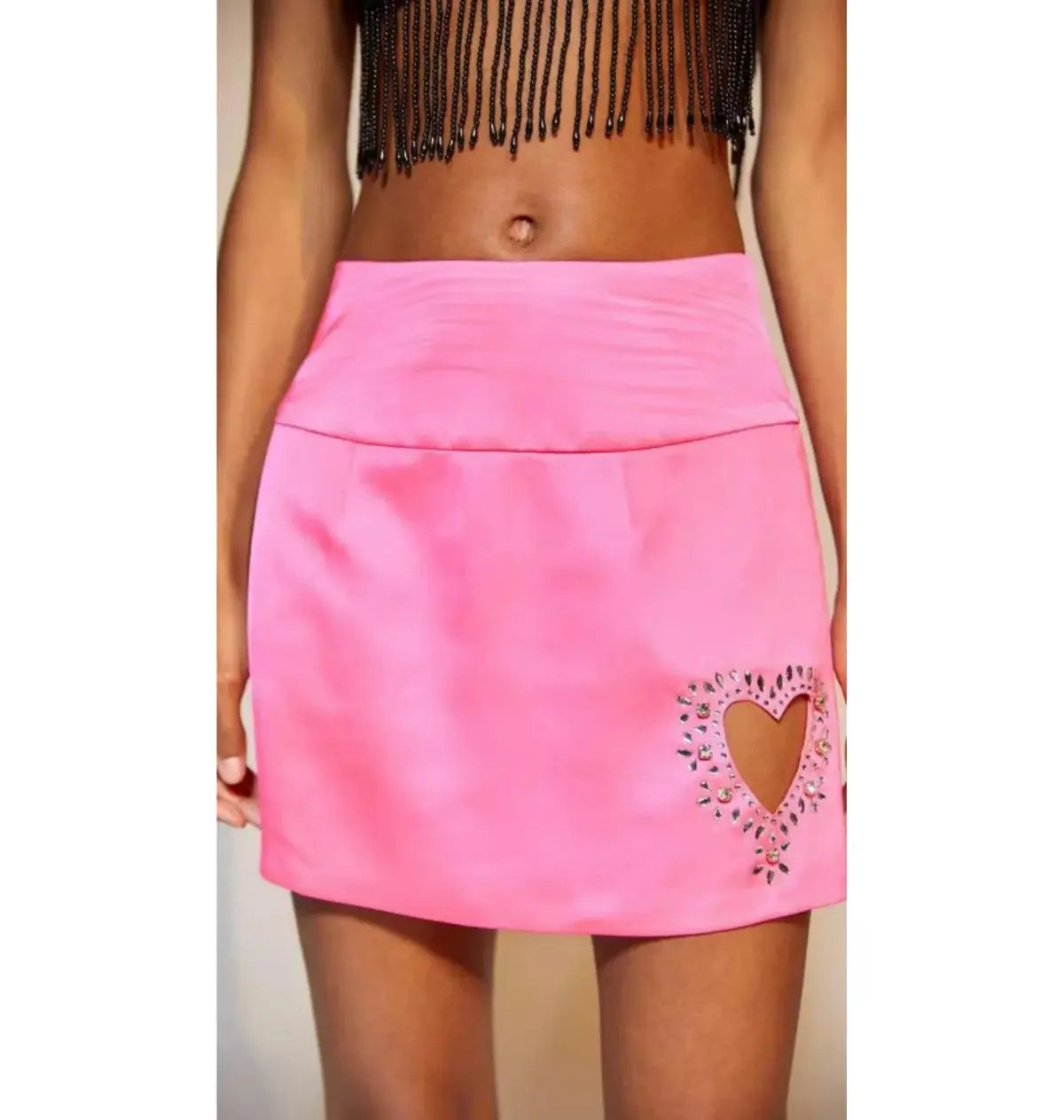 For Love & Lemons Hazel Rhinestone Heart Mini Skirt Pink Size AU 10 photo 7