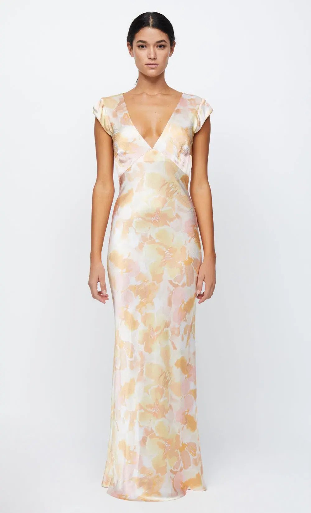 Bec & Bridge Indi V Maxi Dress V Neck In Floral Haze Yellow Size Au 8 photo 3