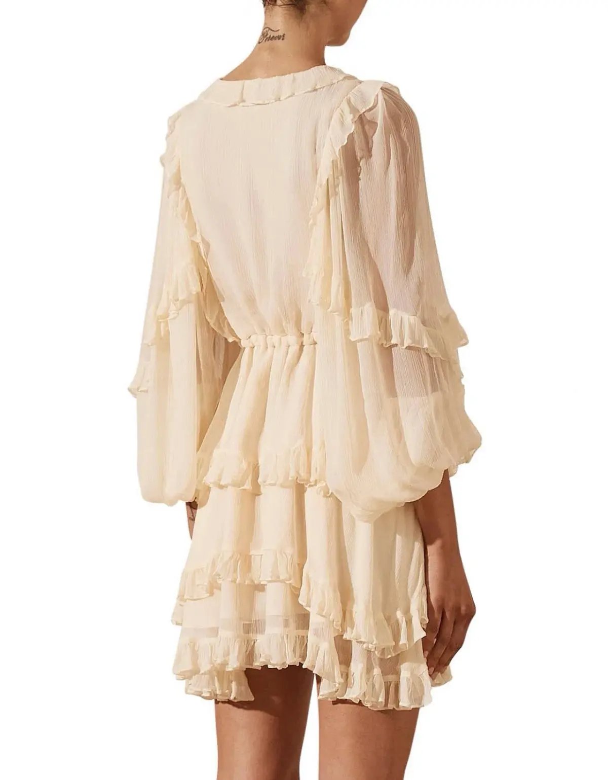 Shona Joy Iris Balloon Sleeve Mini Dress Cream Size AU 8 photo 5