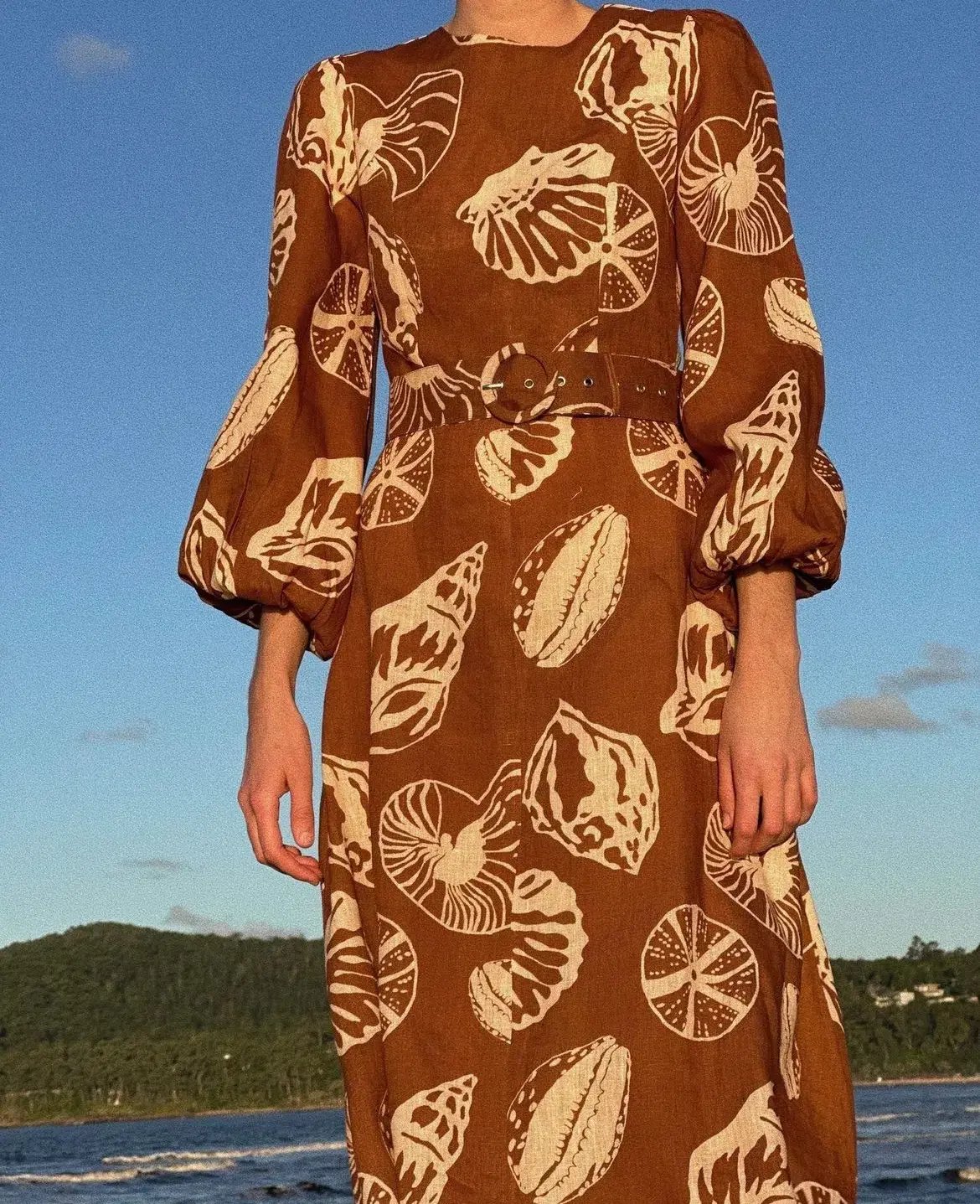 Palm Noosa Melrose Belted Long Sleeve Dress Brown Size 14 photo 5