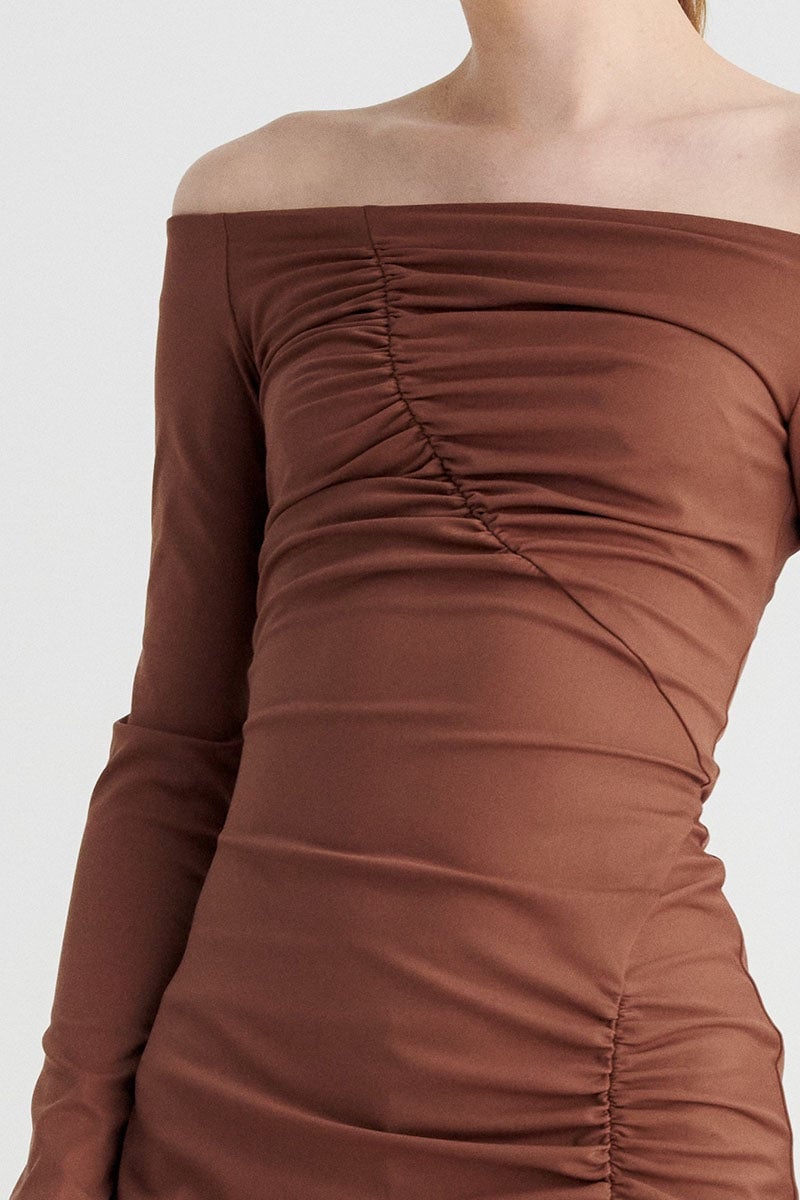 SUBOO IVY LONG SLEEVE OFF SHOULDER TUNIC DRESS - CHOCOLATE photo 3