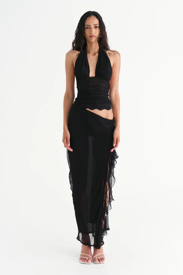 BENNI PENELOPE HALTER MAXI DRESS - BLACK photo 5